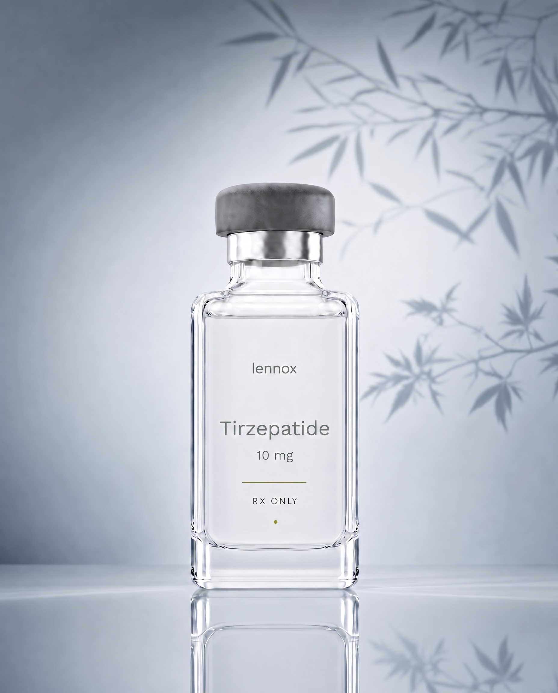 Lennox medication vial standing on a softly lit beige surface