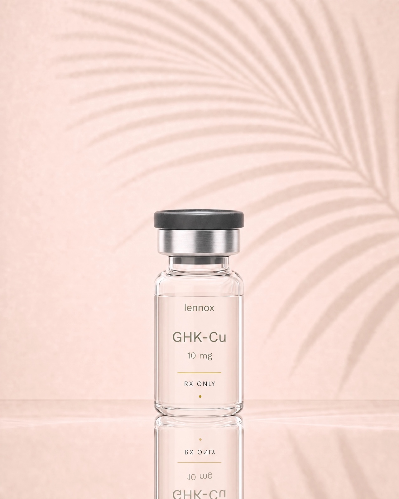 Lennox GHK-Cu 10 mg prescription vial on a soft botanical background